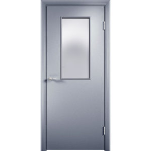 Дверь облицованная пластиком CPL (со стеклом, серая)