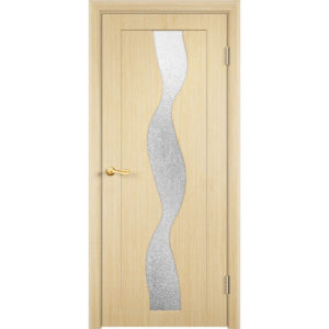 Шпонированная дверь Вираж (со стеклом, беленый дуб)